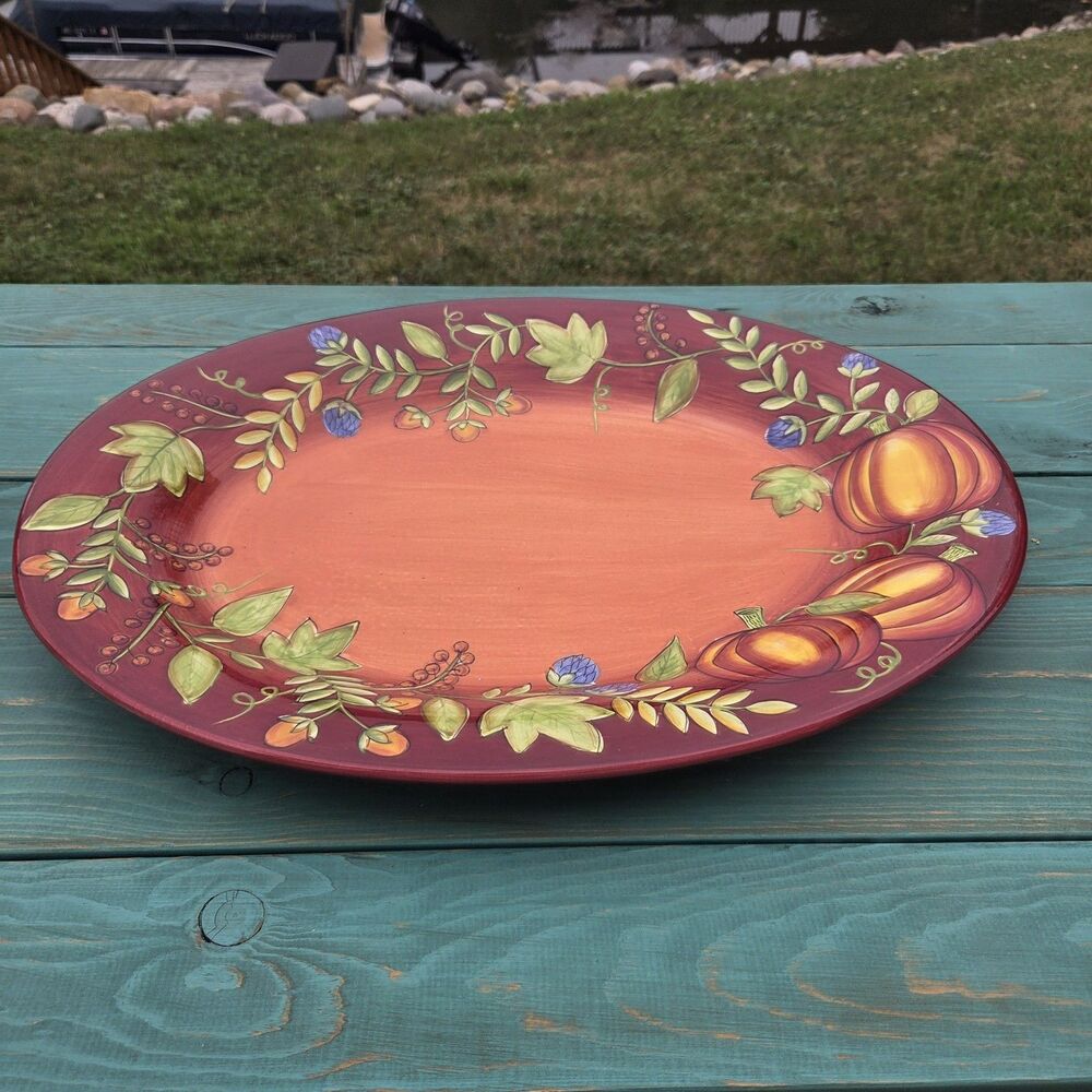 Gates Ware Laurie Gates Ceramic Oval Platter Serving Tray Pumpkin Harvest 18 In